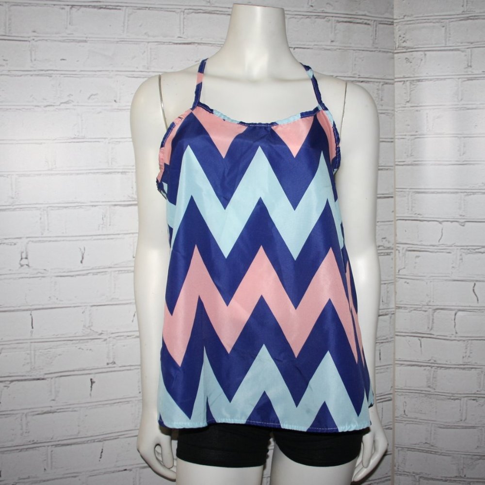 🌸 Boutique Tank · Blue & Pink · Lightweight · Size L